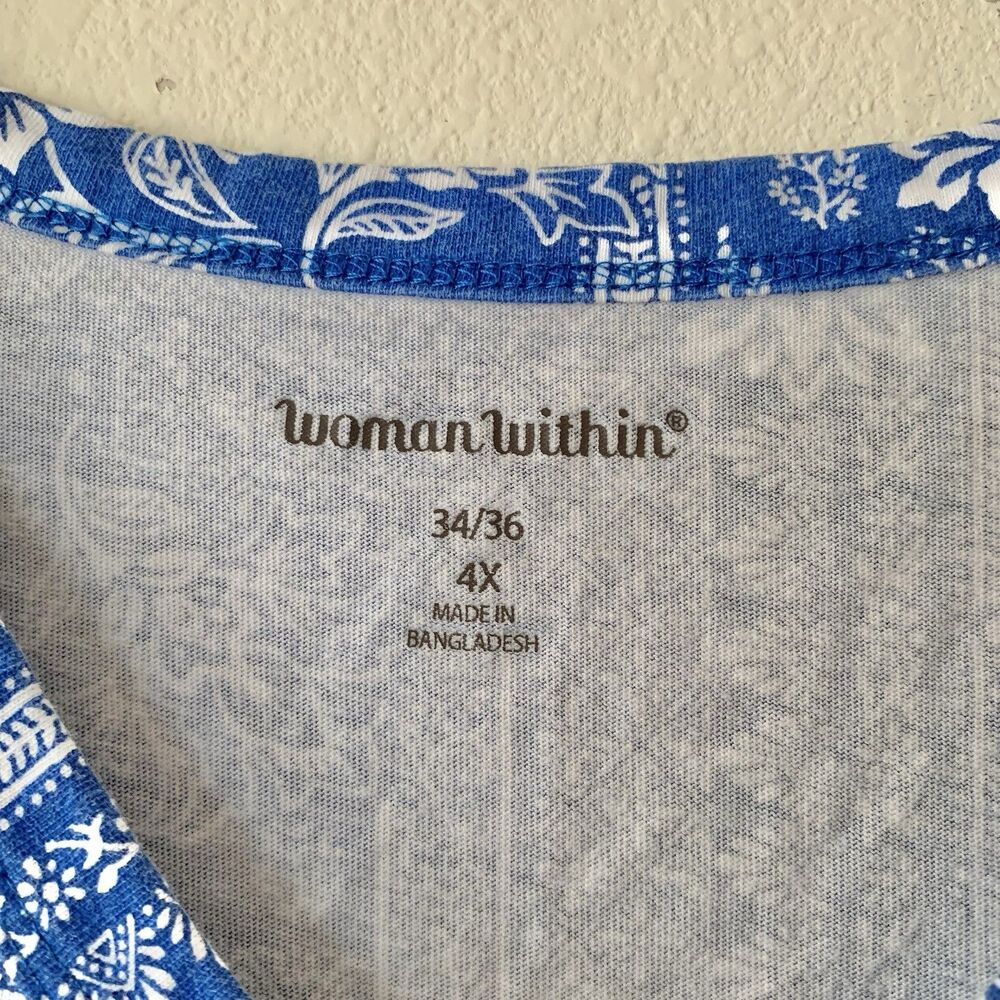 Woman Within Short Sleeve Cotton V-neck T-shirts Lot Of 3 Blue White Patterns 4X - Picture 5 of 16